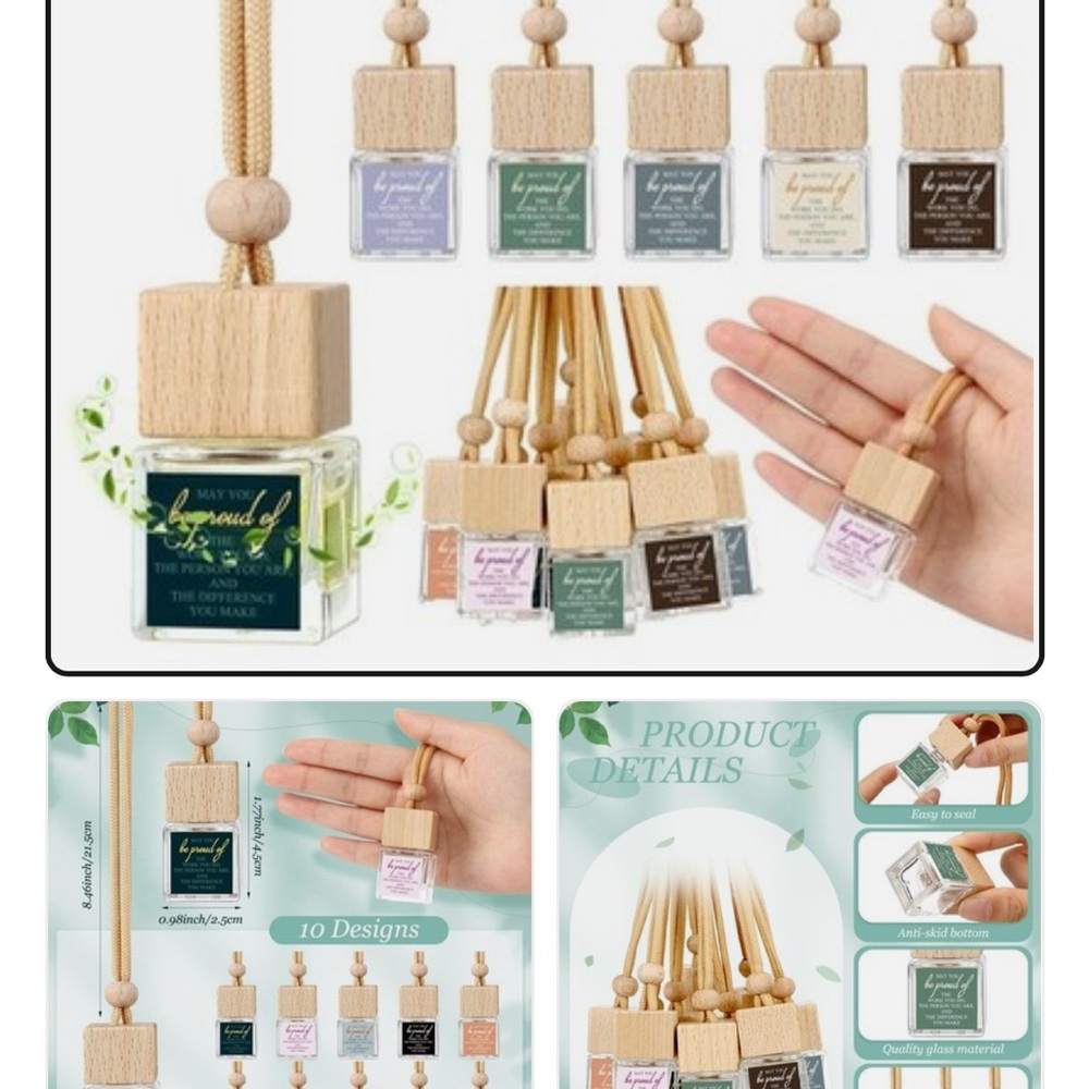 Hanging Glass Car Diffuser with Wooden Cap - Assorted Pastel Labels